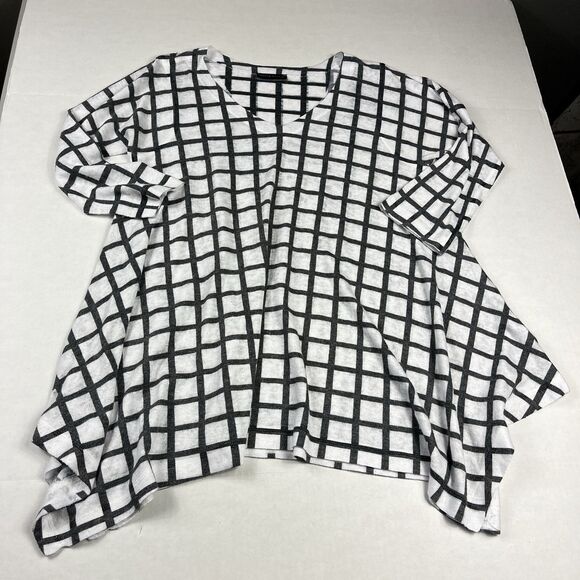 Nallie & Millie Asymmetric Tunic Grid Windowpane 3/4 Sleeve Boho Top MEDIUM - Picture 1 of 11